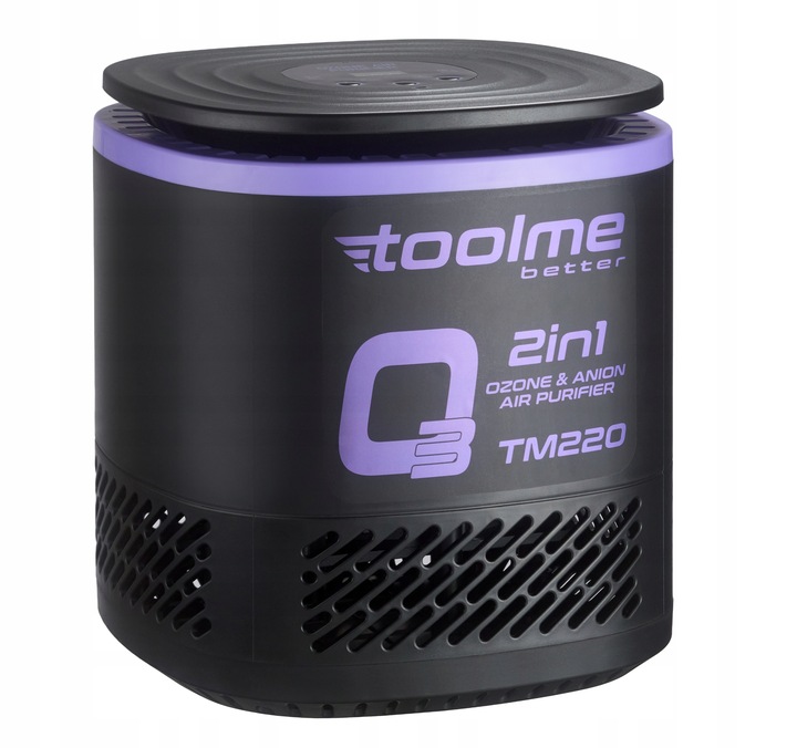 Oczyszczacz powietrza Toolme TM220 2w1, czarno-fioletowa obudowa, na białym tle.